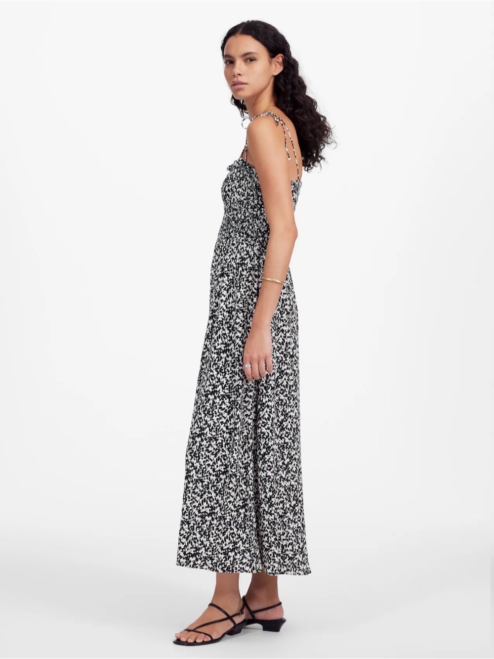 Madewell Black & White Tie Shoulder Midi Dress in Floral - Picture 3 of 7